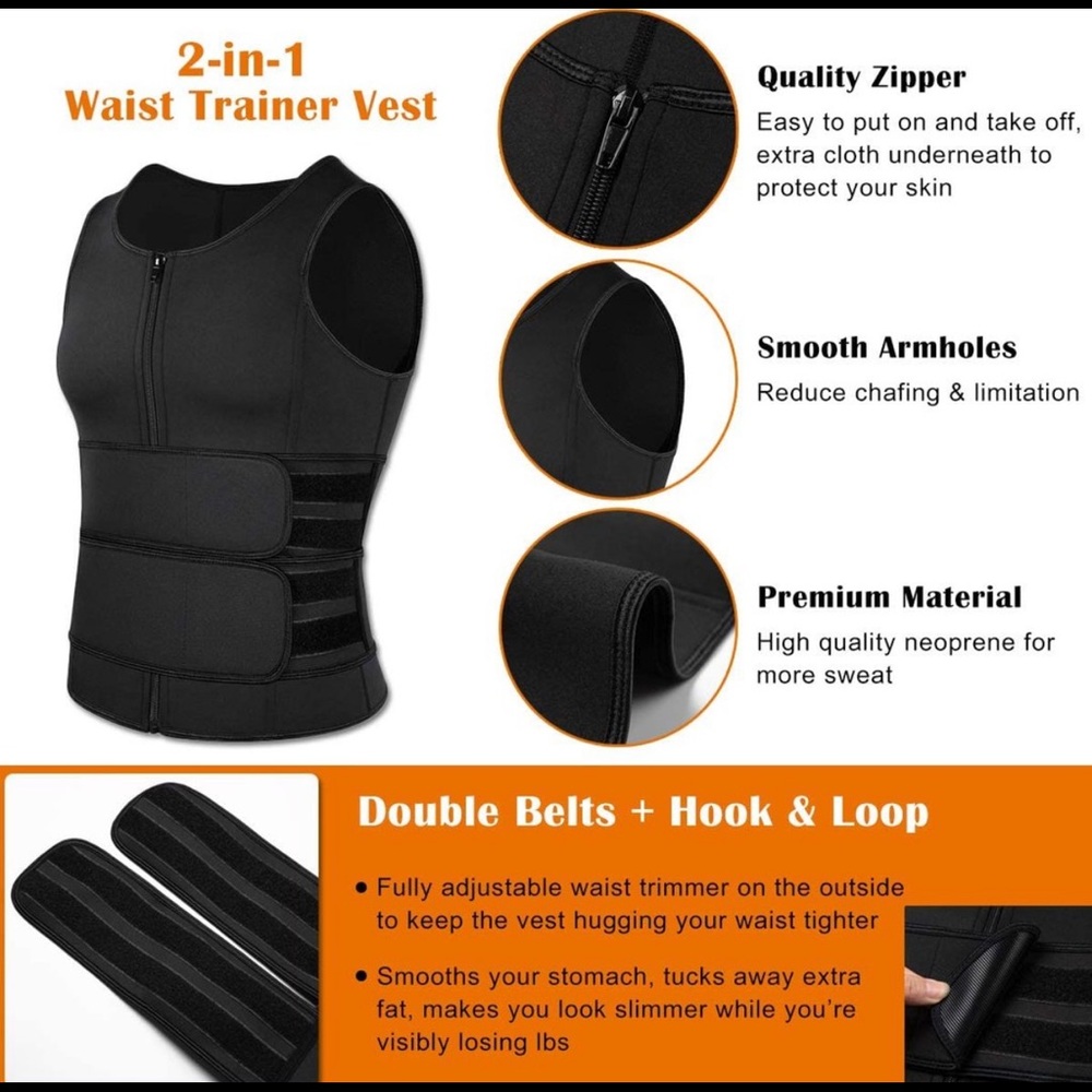 Sauna Vest for Mens Waist Trainer Zipper Neoprene Sauna Suit Tank Top XL